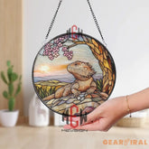 Bearded Dragon Stained Glass Suncatcher Reptile Window Hanging Art Lizard Round Glass Panel Decor Nature Gift for